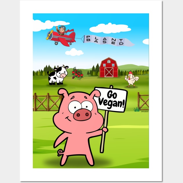 Go Vegan! Pig Protest Funny Cartoon Wall Art by JAHudson